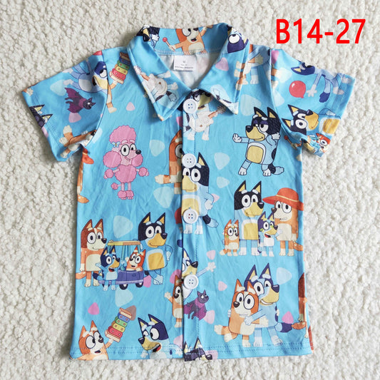 B14-27  Boys Cartoon Dog Short Sleeve Shirt