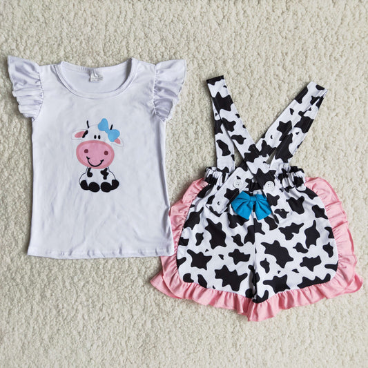 Summer Baby Girls Cow Shorts Set