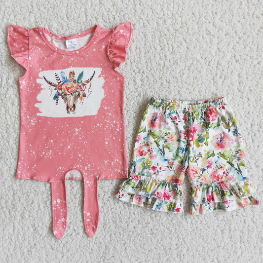 Summer Baby Girls Western Flower Shorts Set