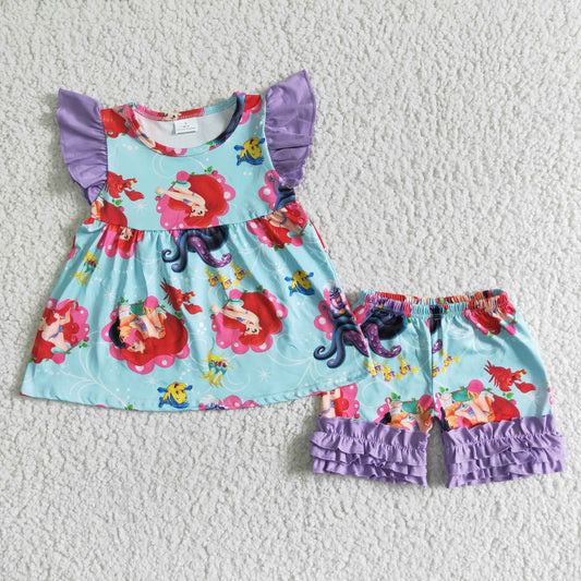 Summer Girls Mermaid Icing Shorts Outfit