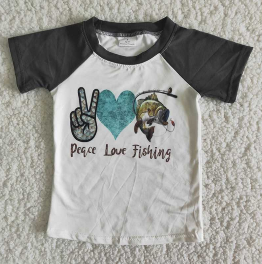 Toddler Baby Boys Short Sleeve Top Peace Love Fishing ON SALE