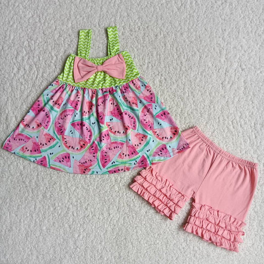 B3-3 Baby Girls Wstermelon Pink Icing Shorts Set Preorder
