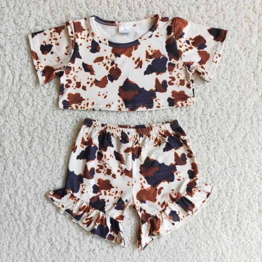 Summer Baby Girls Cow Print Shirts Set