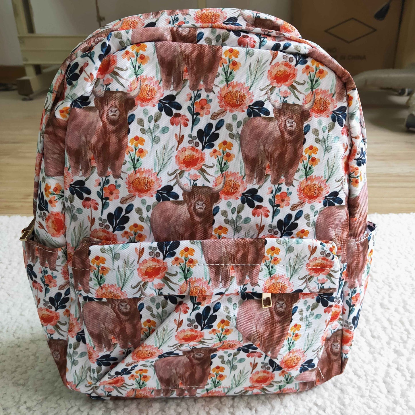 Orange Highland Cow Kids Bag