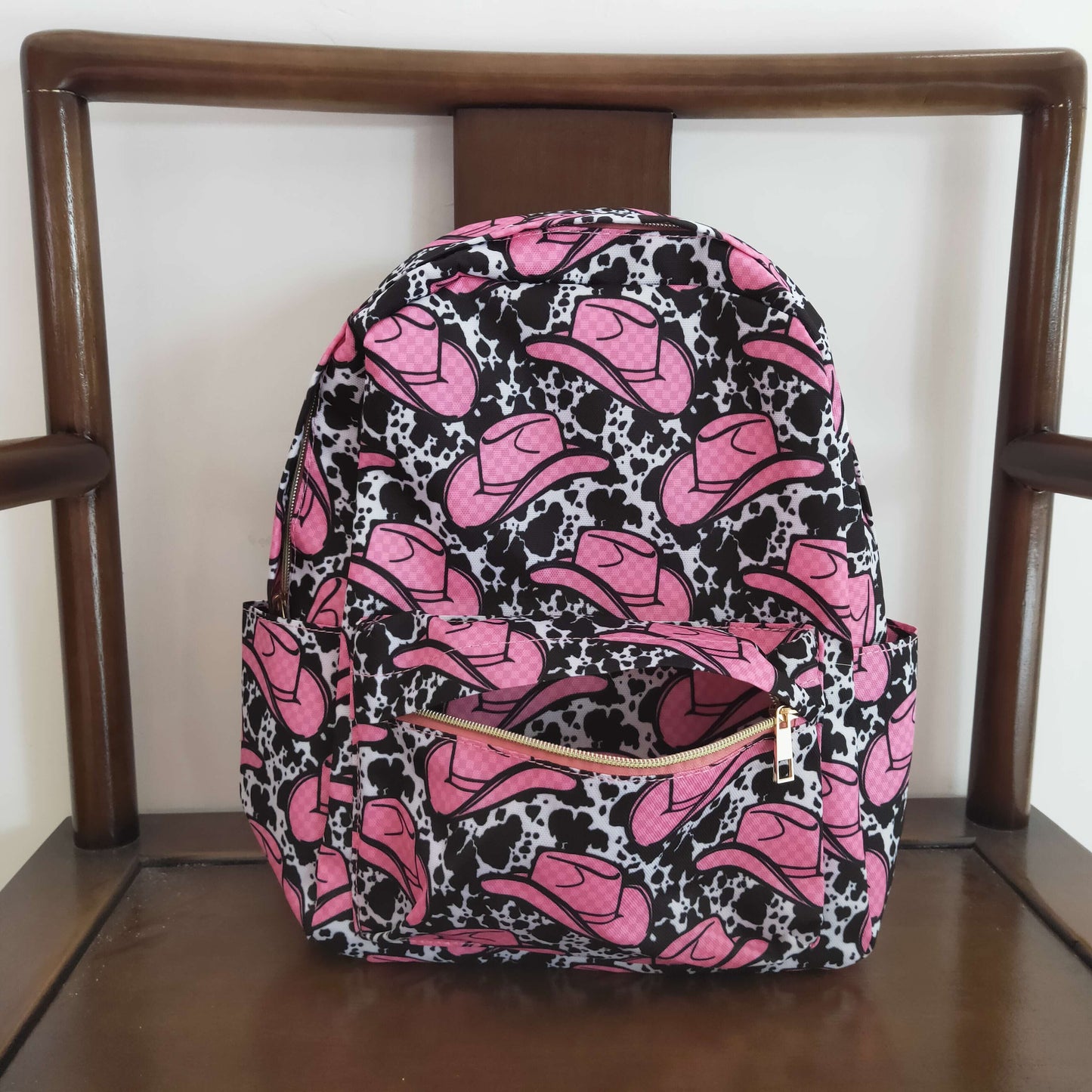 BA0037 Kids Girls Western Cow Hat Print Backpack Bag