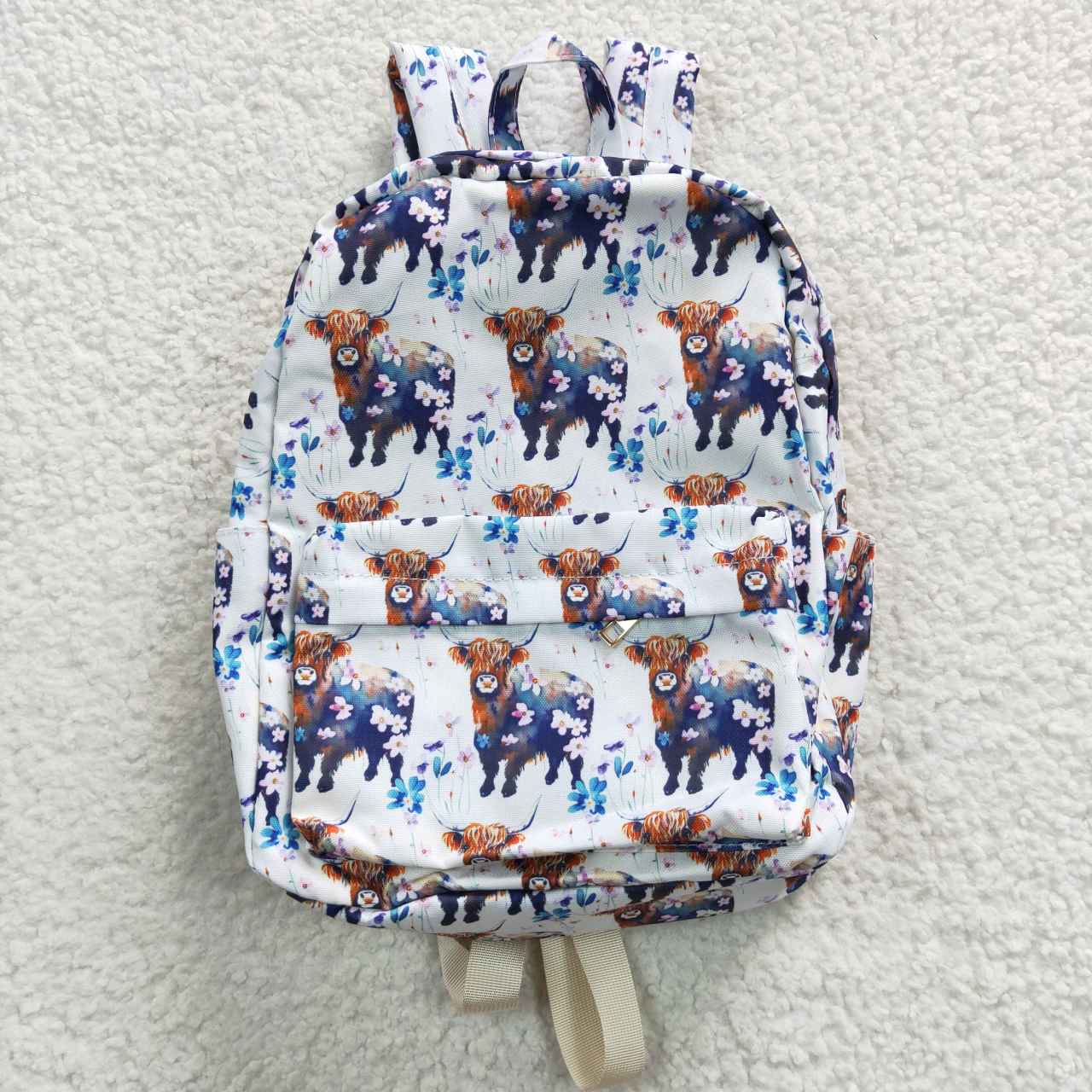 Kids Girls Highland Cow Flower Backpack Bag