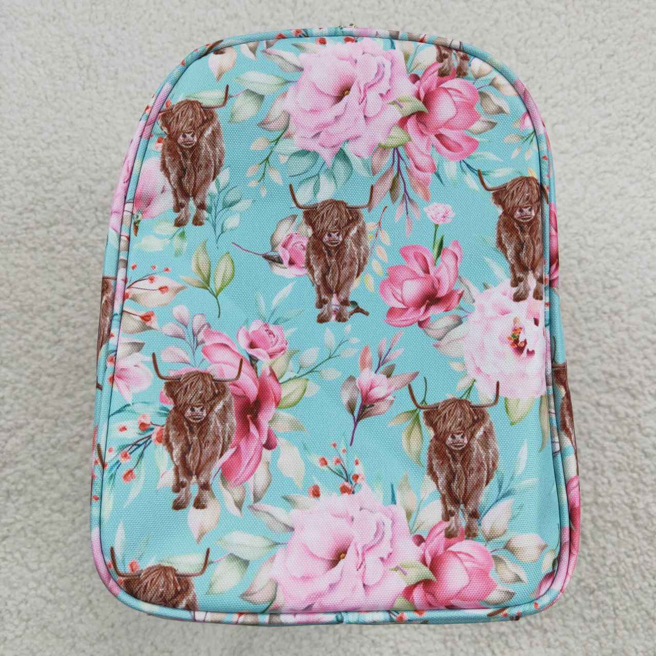 BA0084 Adult Size Highland Cow Floral Duffle Bag