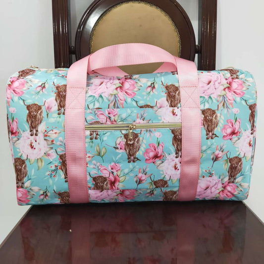 BA0084 Adult Size Highland Cow Floral Duffle Bag