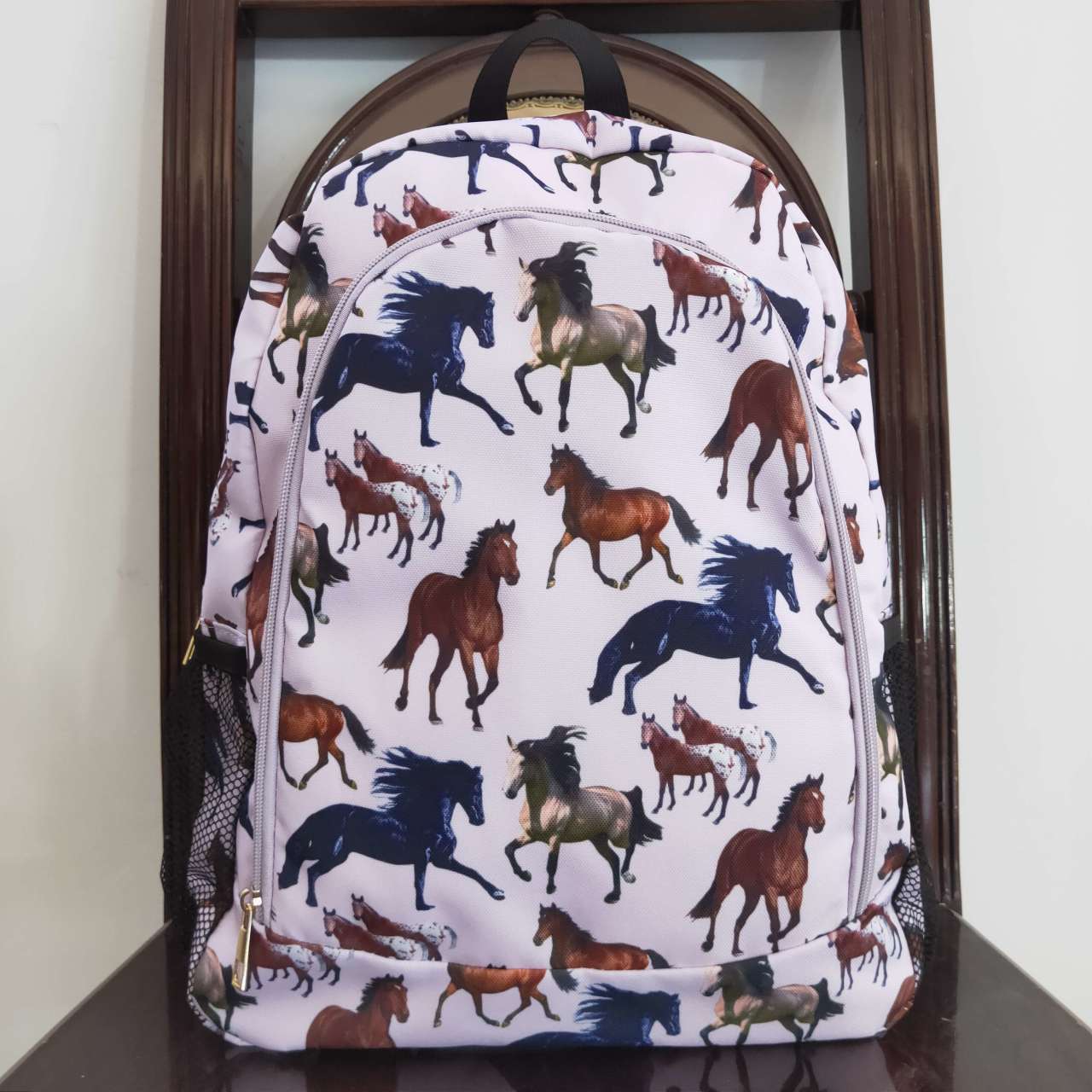 BA0124 Kids Girls Western Horse Print Backpack Bag