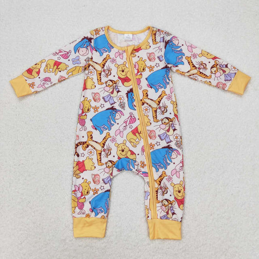 Newborn Girls Cartoon Bear Zipper Bamboo Romper