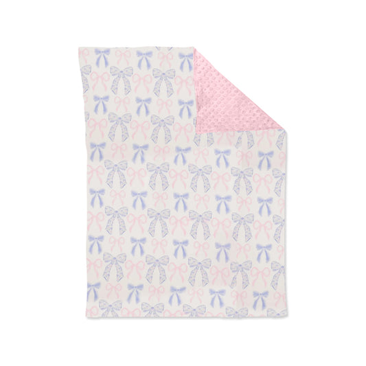 BL0191 Baby Girls Pink Blue Bow Blanket Pre-order