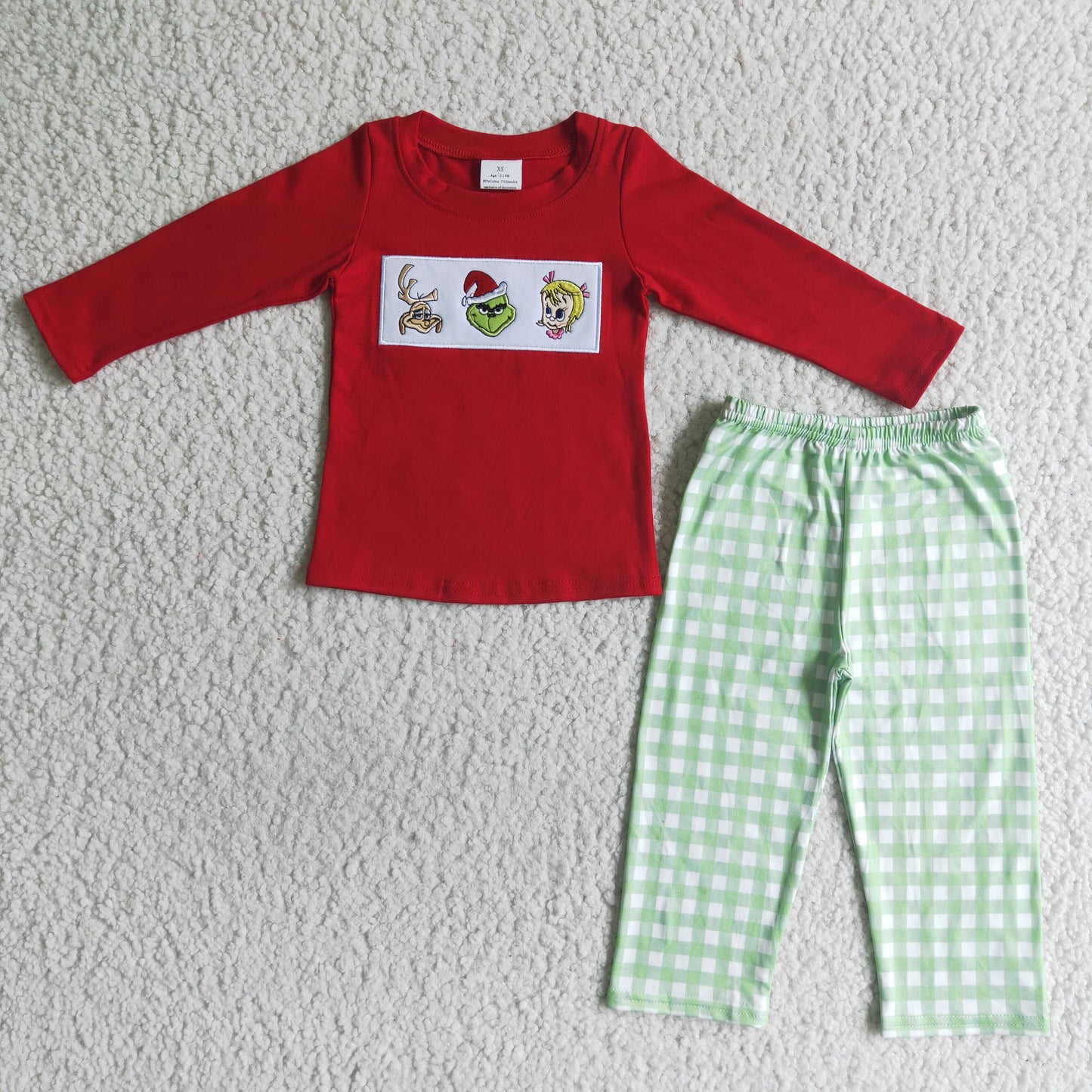 Sibling Baby Girls and Boys Christmas Character Embroidery Clothes Set Romper