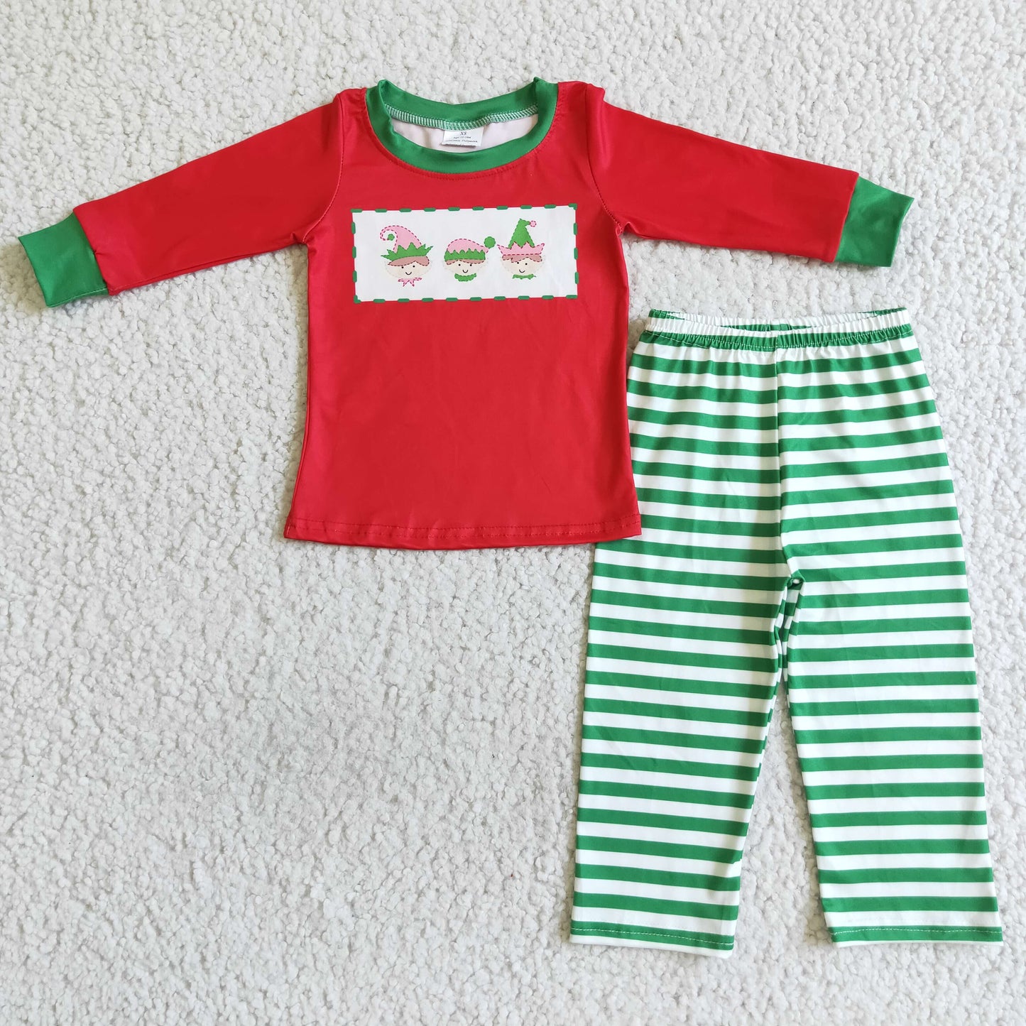 Baby Sibling Christmas Cartoon Green Stripe Pants Outfit