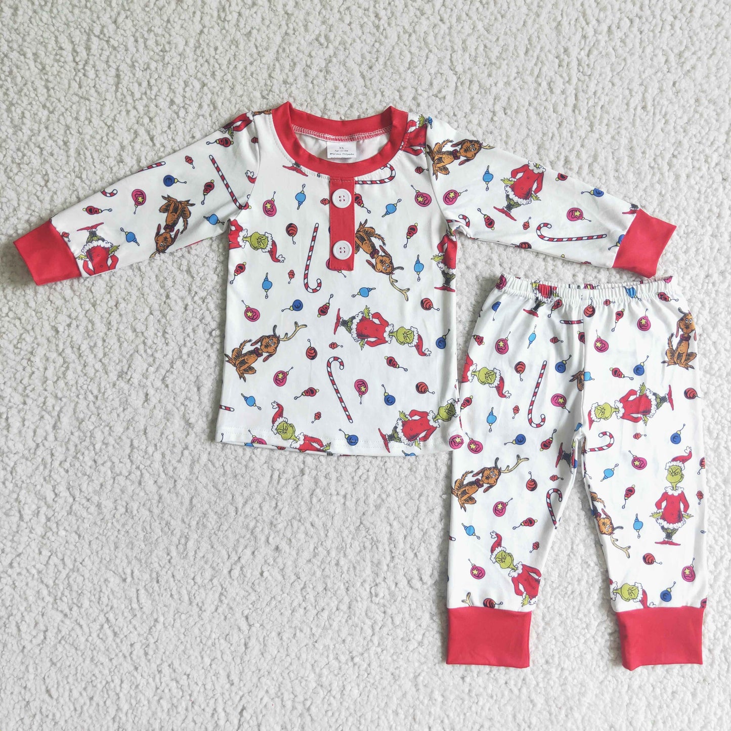 Baby Sibling Christmas Green Cartoon Long Sleeve Pajama Set