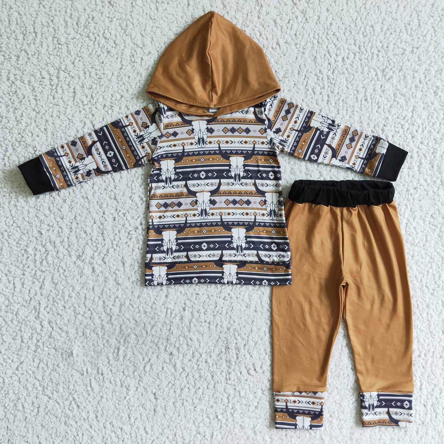 Baby Boys Western Skull Hoodie Top Pants Outfit On Sale