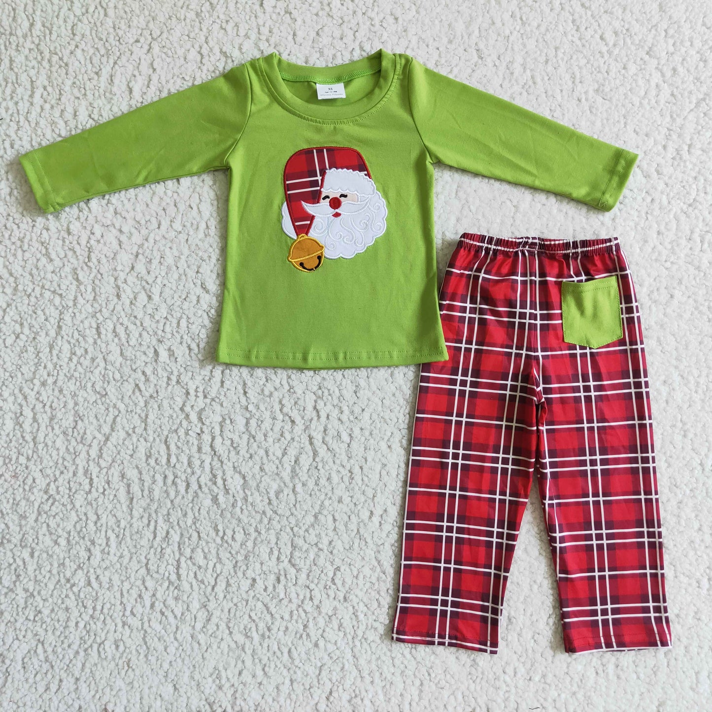 Sibling Toddler Embroidery Christmas Santa Top Pants Outfit