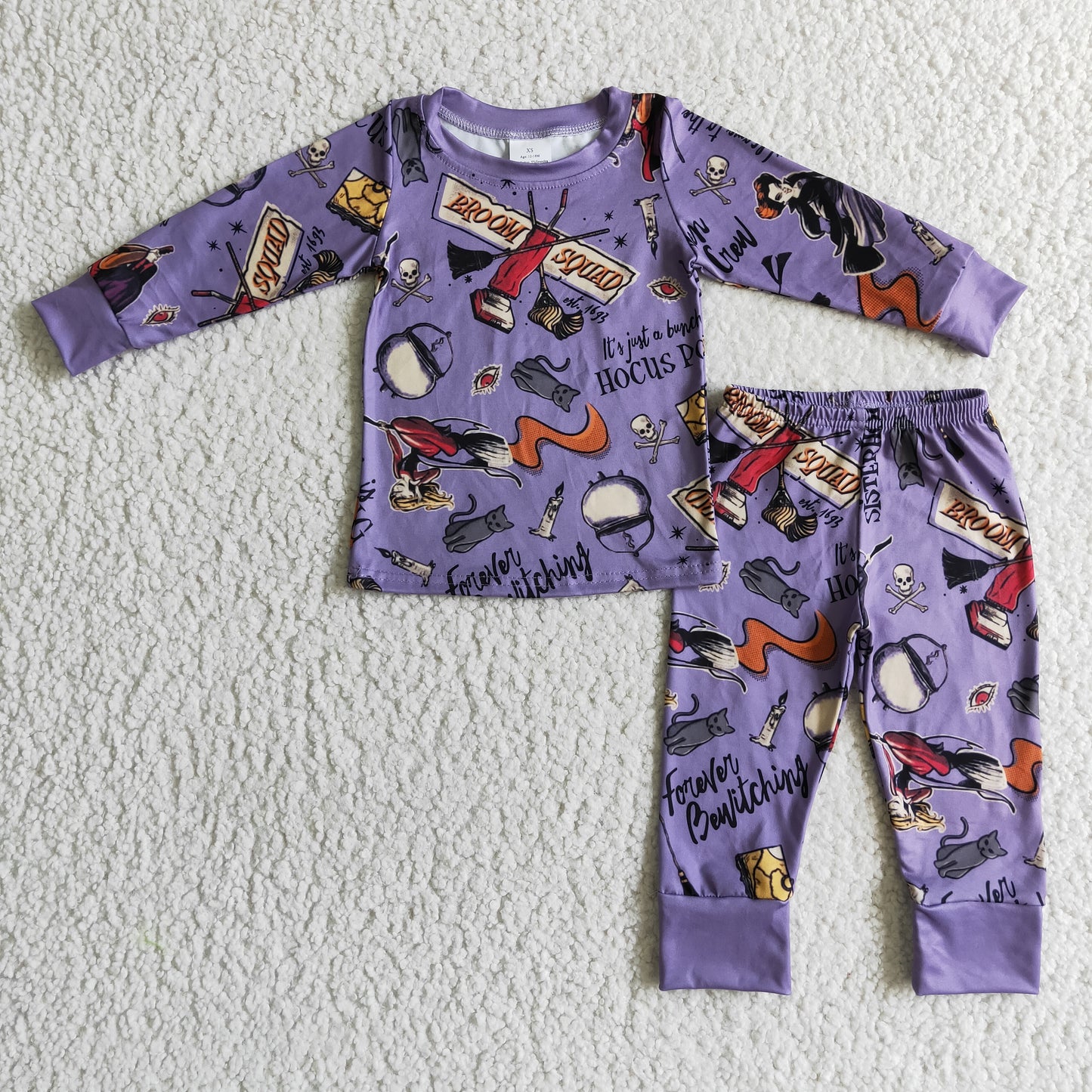 Kids Girls Boys Sibling Halloween Purple Pajamas Set