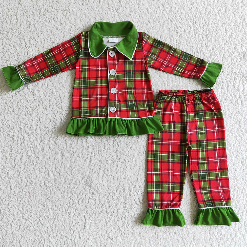 Baby Sibling Christmas Red Green Plaid Pajamas Sets Sleepwear