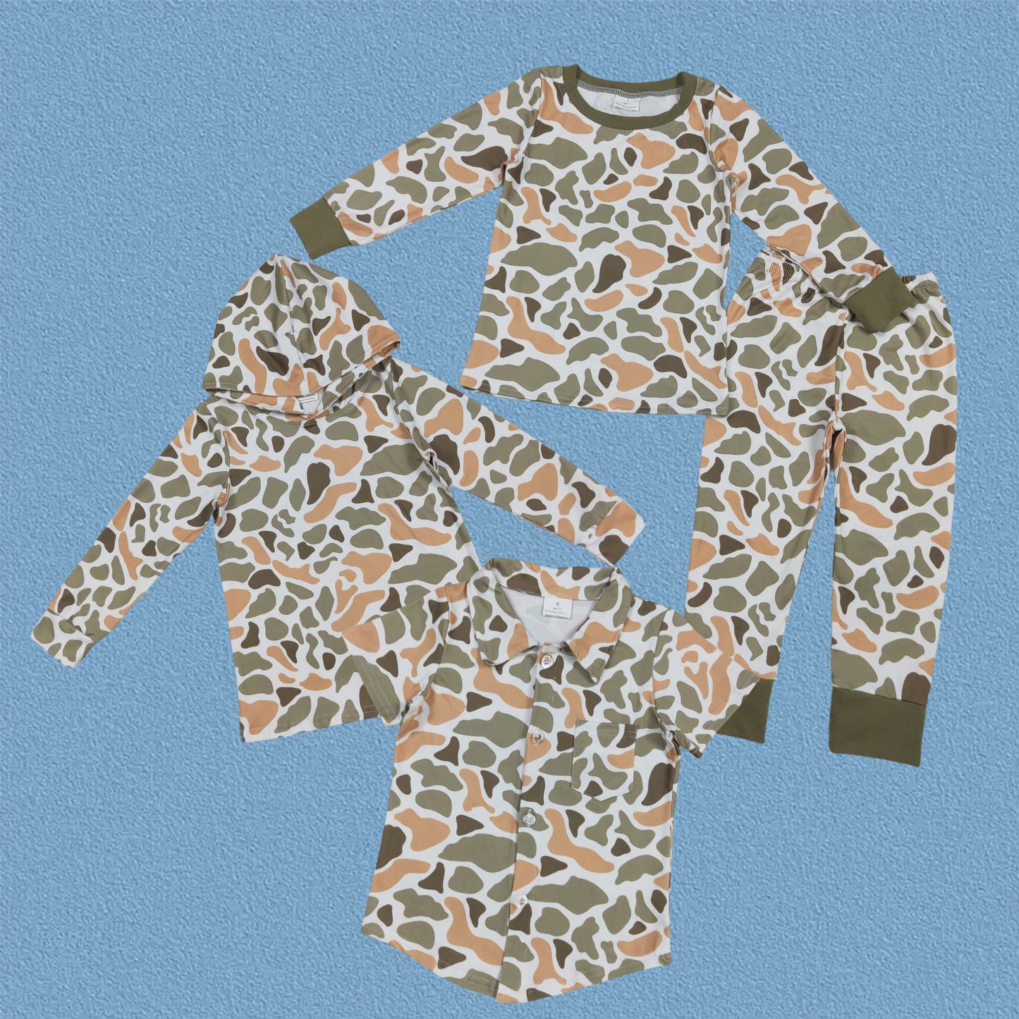 Sibling Baby Boys Green Camo Pajama Outift/Top