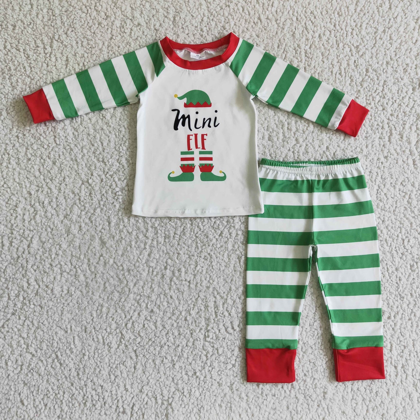 BLP0066 Baby Boys Christmas Cartoon Green Striped Pants Pajama Set On Sale