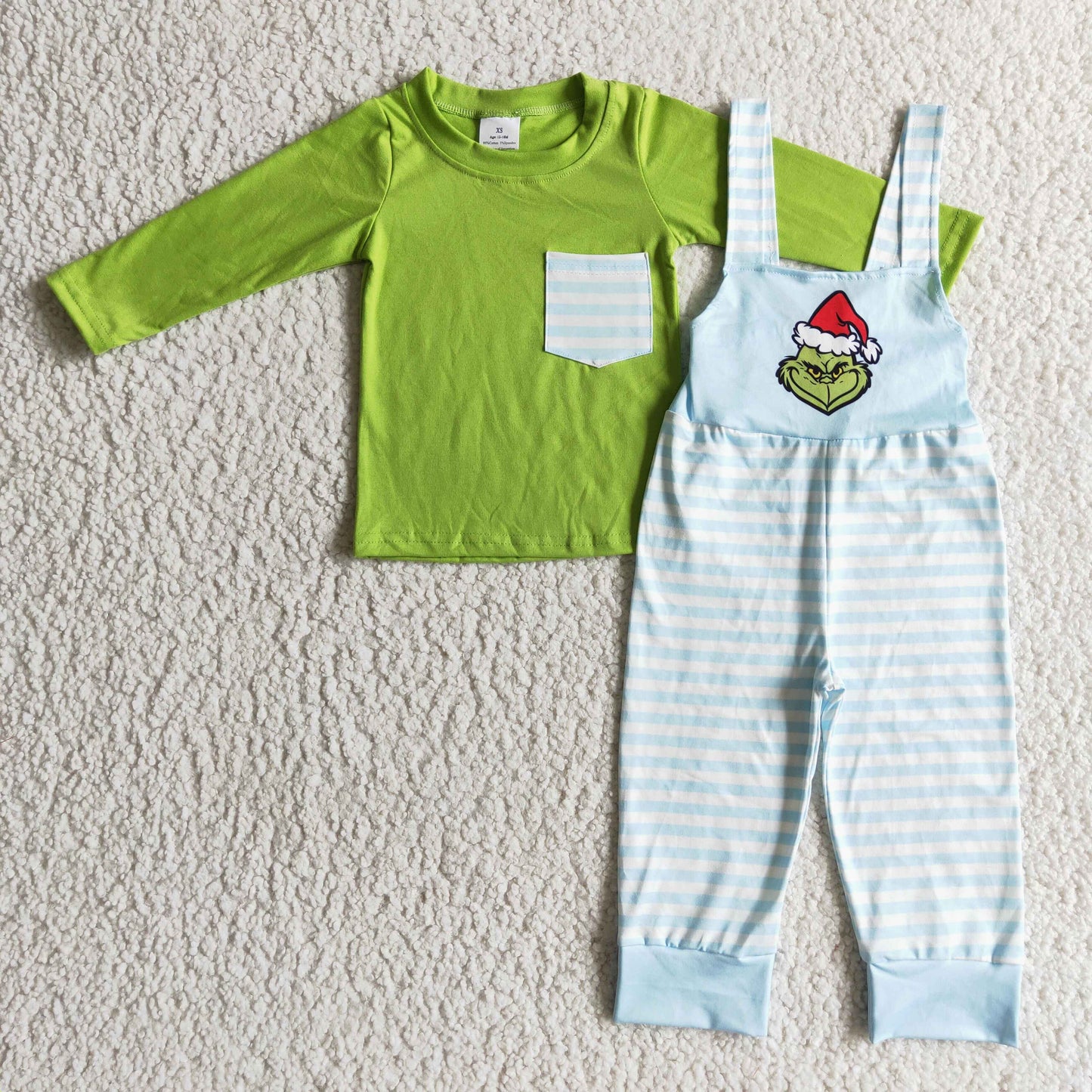 Baby Girls Christmas Outfit Cartoon Green Face Overall 2 Pcs Clothes sets