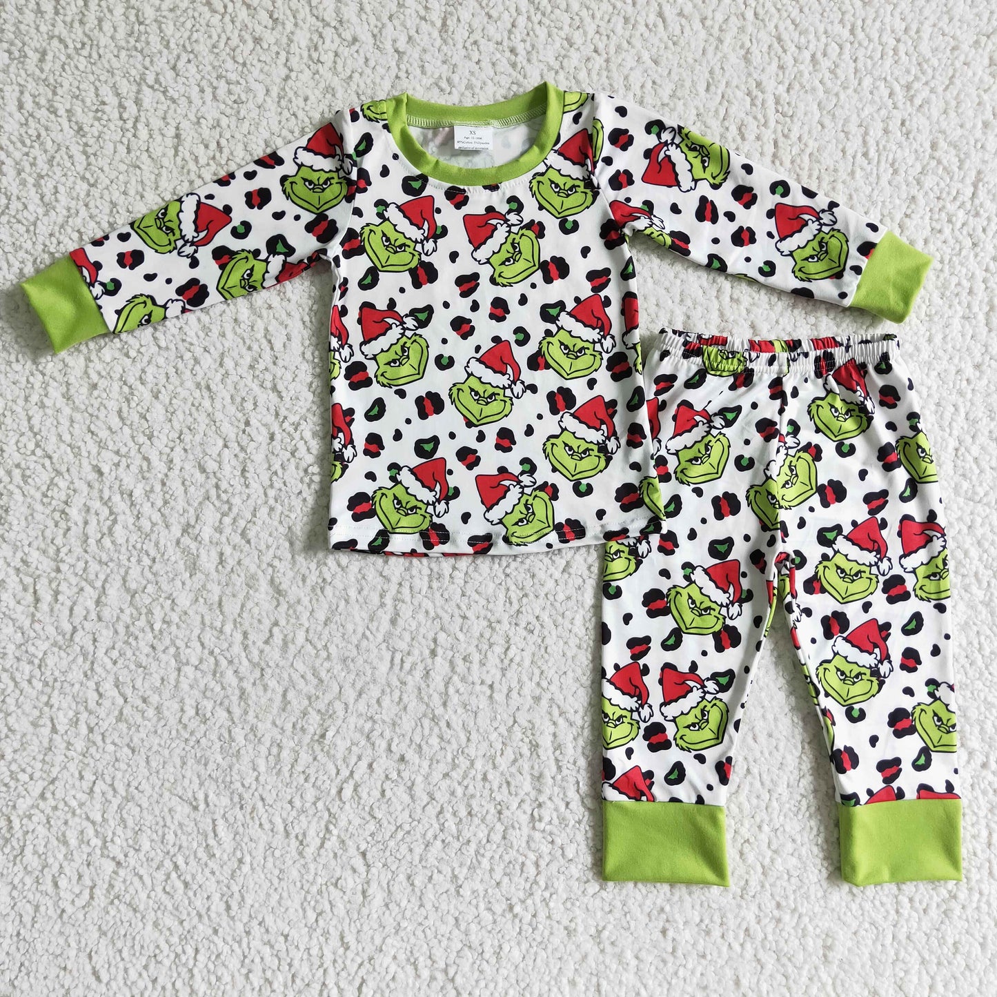 Baby Sibling Girls Boys Christmas Green Face Leopard Pajama Set