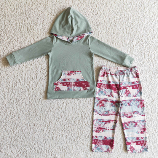 Christmas Baby Boys  Elk Hoodie Outfit