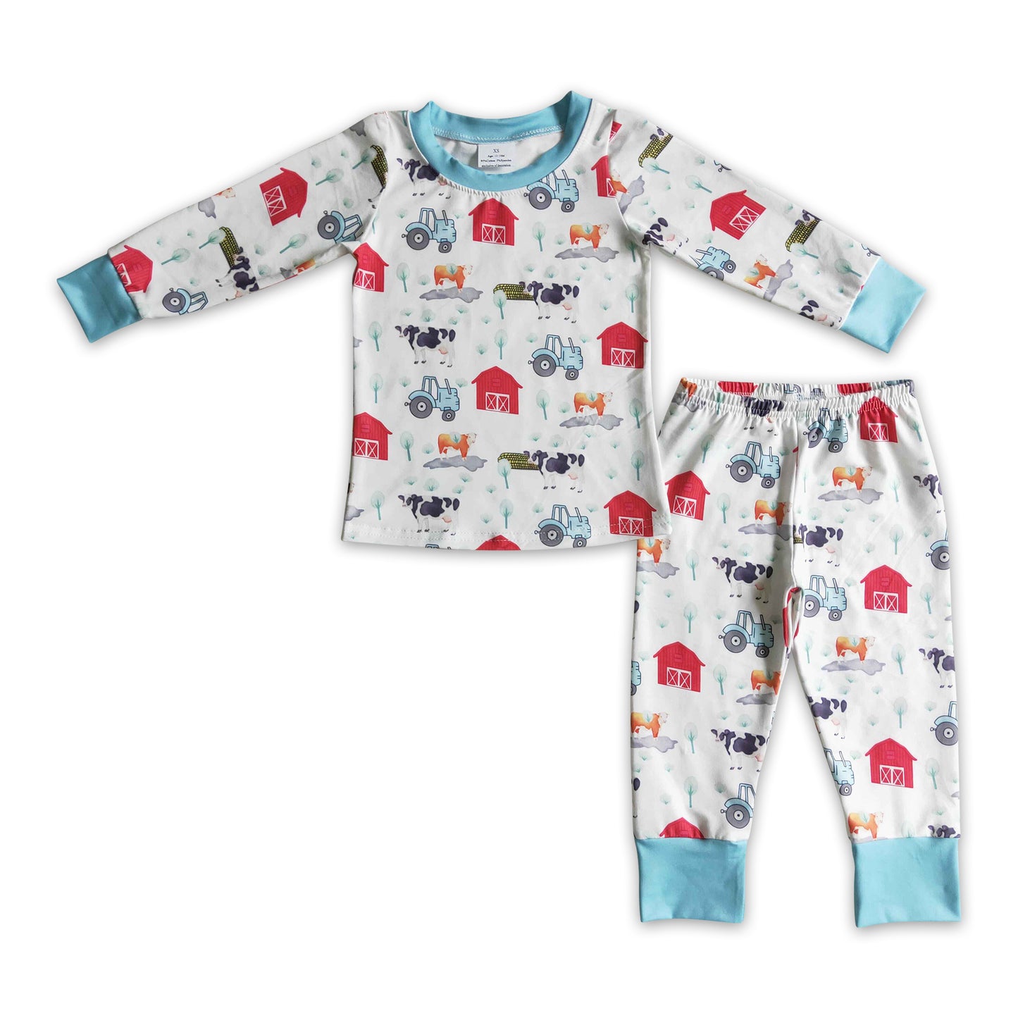 Baby Boys Cows Trucks Print Top Pants Farm Pajamas Set