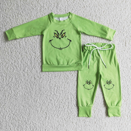 Baby Boys Christmas Green Face Jogger Set