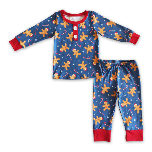 Baby Boys Gingerbread Candy cane Print Top Pants Christmas Pajamas Set