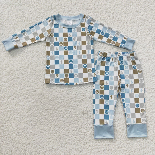 BLP0171  Baby Boys Happy Boys Checked Pajama Set $5.5