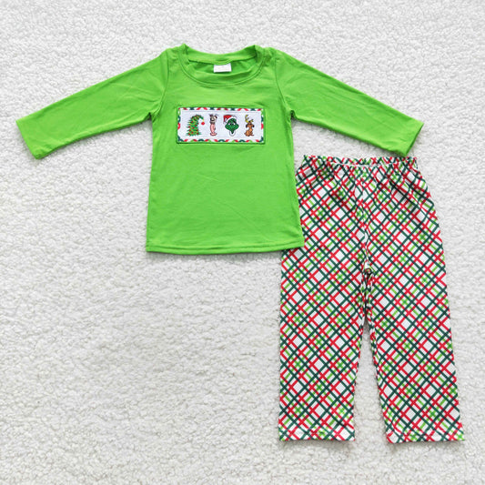 BLP0176 Boys Christmas Green Cartoon Outfit