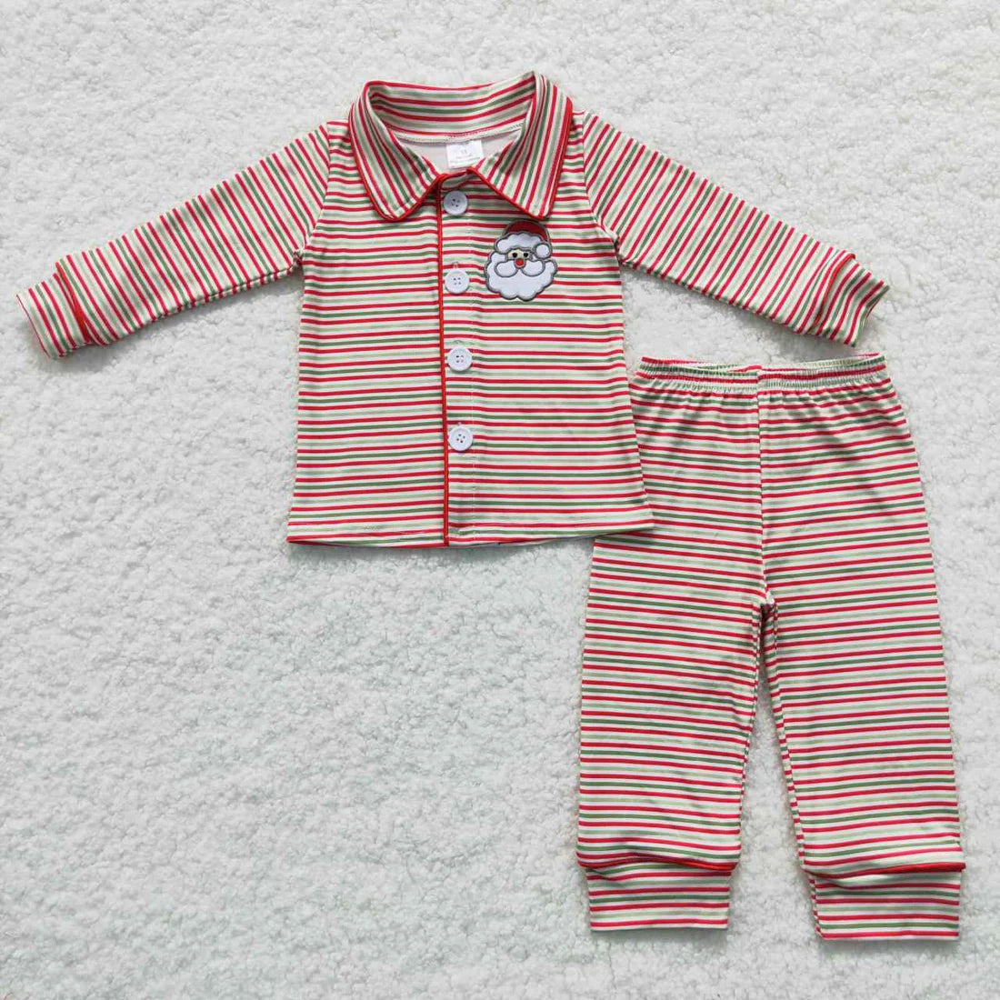 Sibling Baby Boys Girls Embroidery Striped Santa Button Top Pants Christmas Pajamas Sets