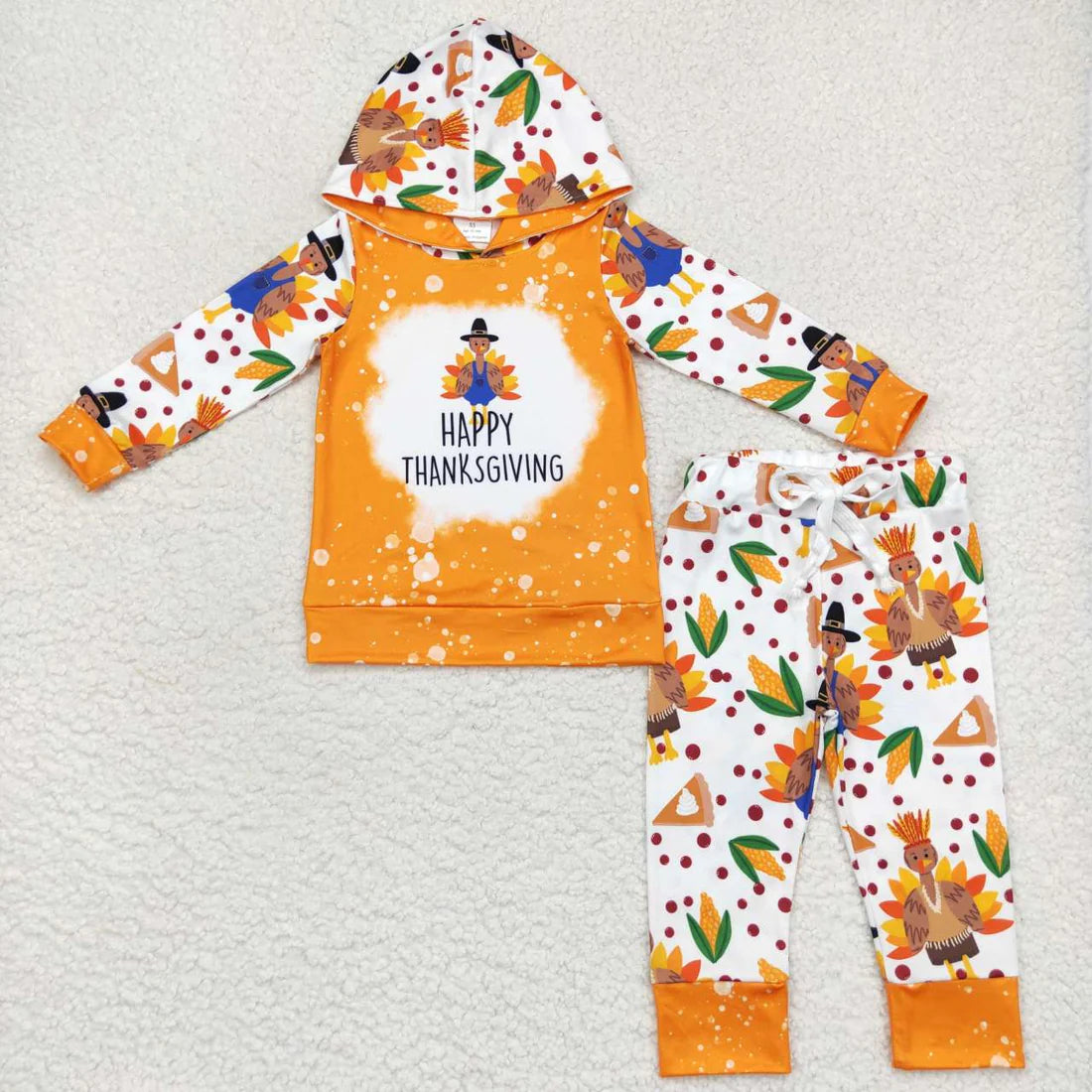 Kids Girls Fall Pumpkin Halloween Hoodie Top With Pants Outfit