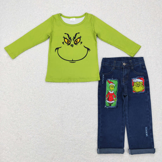 Baby Boys Green Face Top Denim Pants Set