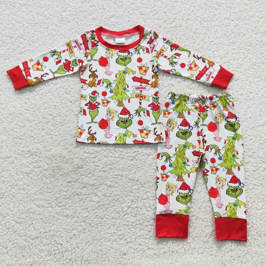 Baby Boys Chrismtas Green Cartoon Long Sleeve Pajama Set