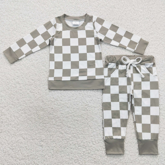 Baby Boys Gray Plaid Top Pocket Pant Promotion Pajamas Set