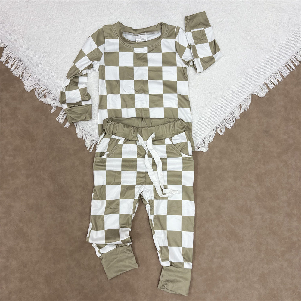 4 Color Sibling Boys Checked Long Sleeve Top With Jogger Set