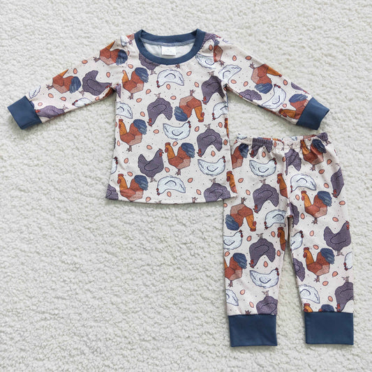 Baby Boys Long Sleeves Chicken Eggs Print Top Pant Pajamas Set