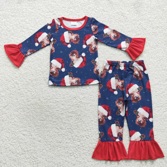 Baby Girls Christmas Highland Cow Pajamas Set