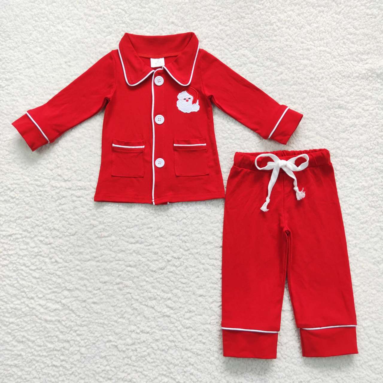 Family Christmas Embroidery Santa Red  Pajama and Romper