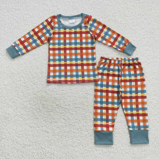 BLP0308 Baby Boys Thanksgiving Plaid Long Sleeve Pajama Set