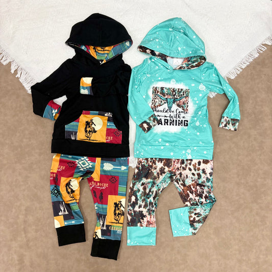 Baby Boys Western Hoodie Top With Pants Outfit For Western