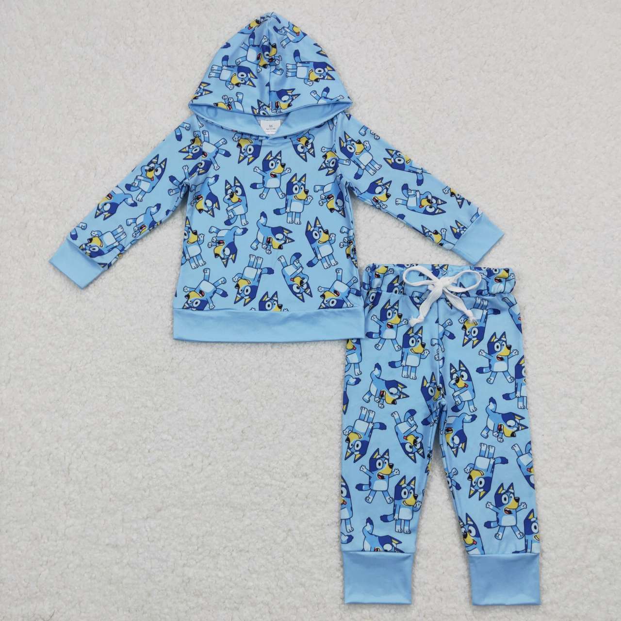 Kids Blue Sister Cartoon Dog Hoodie Top Pants Outfit