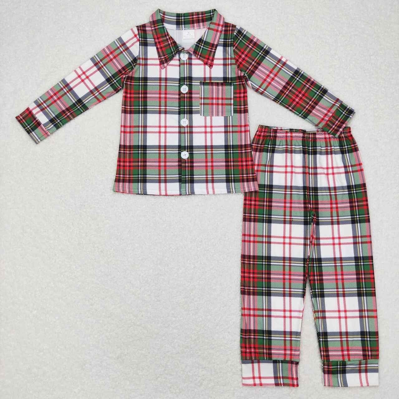 Baby Girls Boys Sibling Green Red Plaid Leoarpd Ruffle Pajama Set