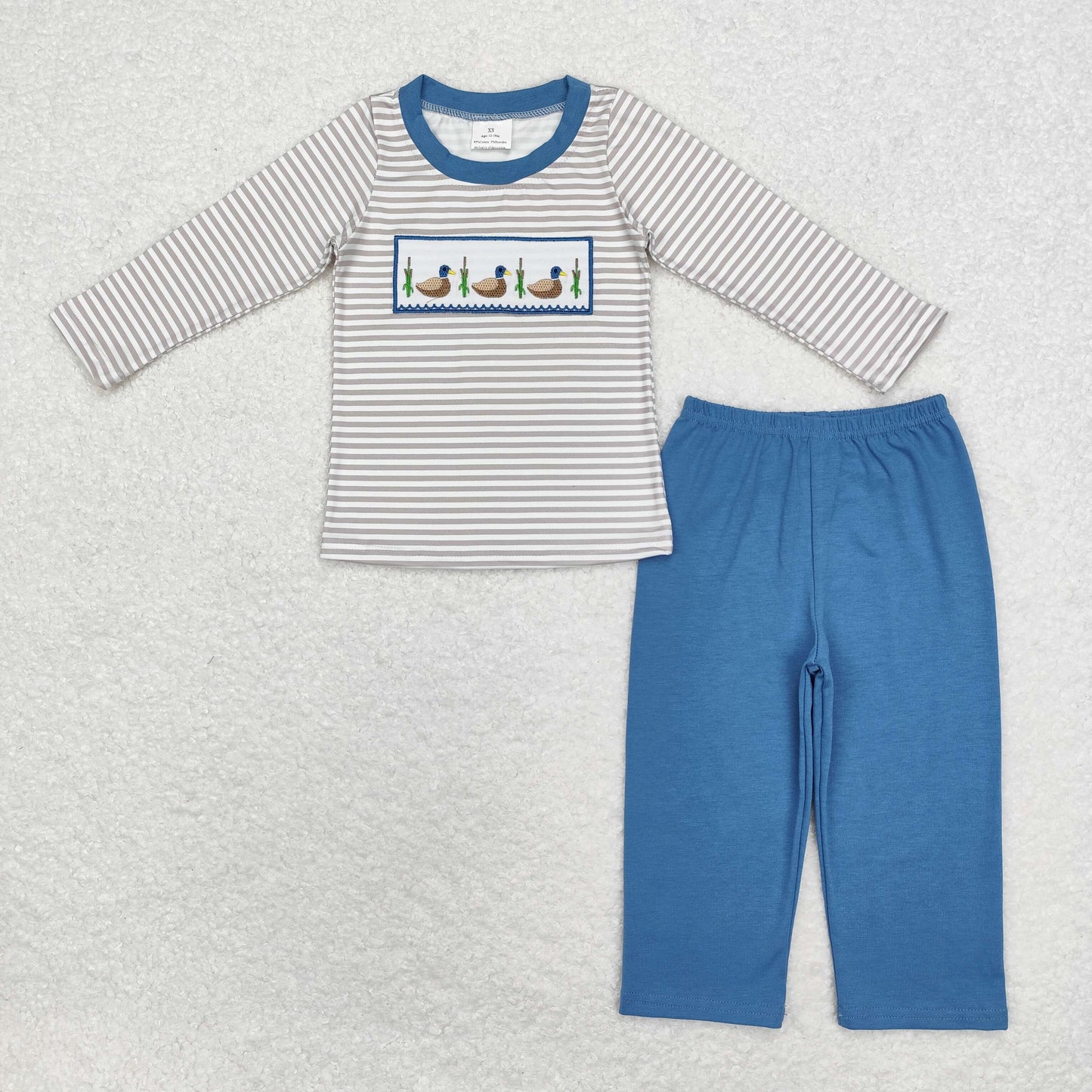 Toddler Boys Embroidery Duck Blue Pants Outfit