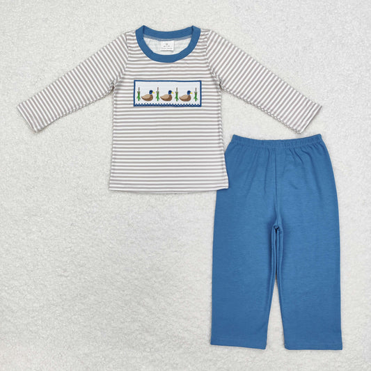 Toddler Boys Embroidery Duck Blue Pants Outfit