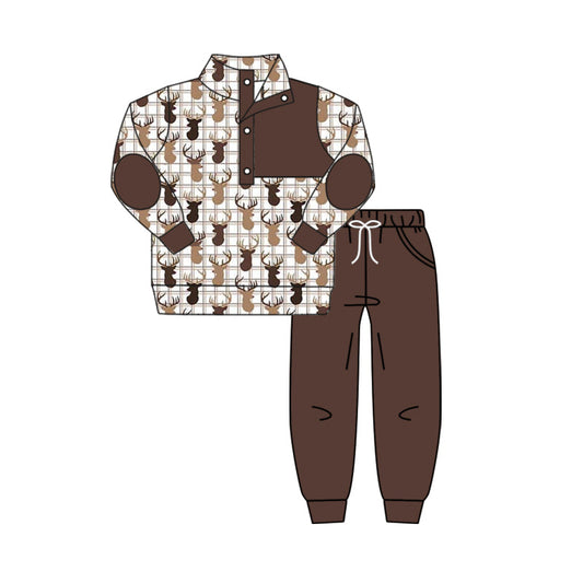 Baby Boys Deer Pullover Top Brown Pants Set Pre-order