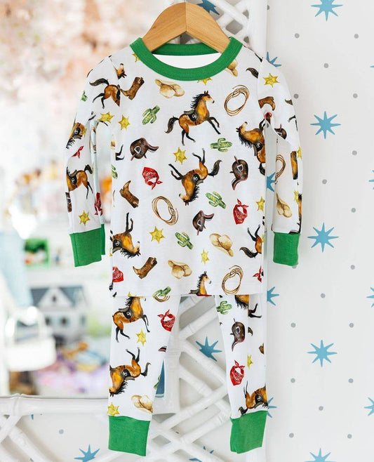 BLP0499 Baby Boys Western Horse Pants Pajama Set Pre-order