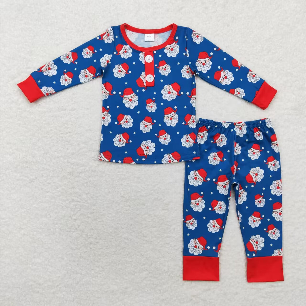 Baby Girls Boys Sibling Christmas Santa Blue Long Sleeve Pajama Set
